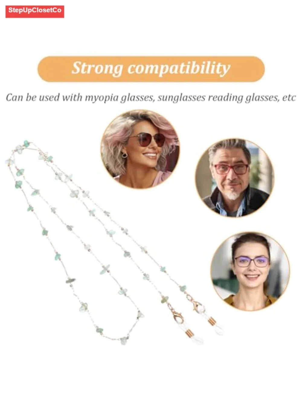 Beaded Eyeglass Chain Strap Holder for Women, Adjustable Glasses Lanyard with
